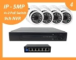 4 Intelligent IP Cameras 5MP Metal Eyeball, observe angle 106° with 9ch AI NVR and 4+2port PoE Switch 