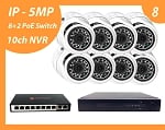 8 Intelligent IP Cameras 5MP Metal Eyeball, observe angle 106° with 10ch AI NVR and 8+2 ports PoE Switch
